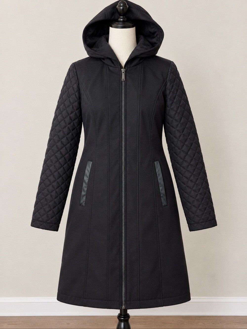 MICHAEL Michael Kors Black Quilted Sleeve Trench Coat